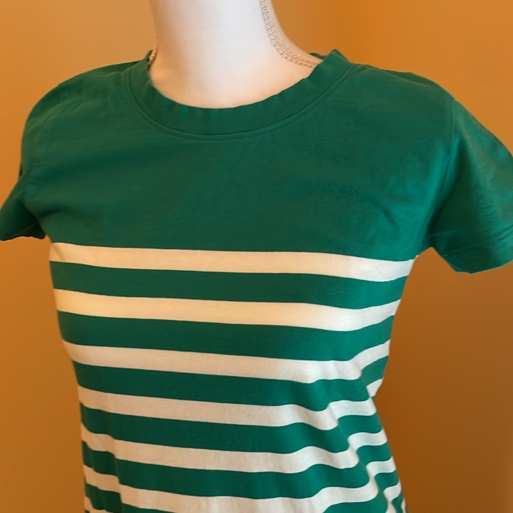 J. Crew Kelly Green and White Striped Midi Tee Dress 100% Cotton Small EUC - Picture 6 of 11